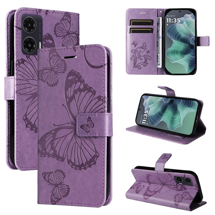 For Motorola Moto G35 5G Case Butterfly Leather Phone Cover - Light Purple