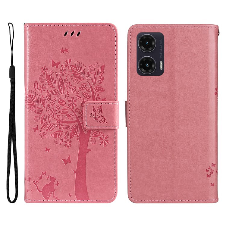 For Motorola Moto G35 5G Case Cat Tree Pattern Flip Leather Phone Cover - Pink