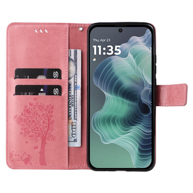 For Motorola Moto G35 5G Case Cat Tree Pattern Flip Leather Phone Cover - Pink