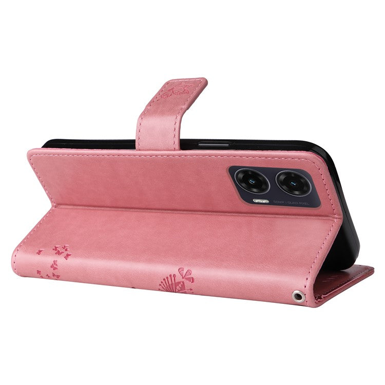 For Motorola Moto G35 5G Case Cat Tree Pattern Flip Leather Phone Cover - Pink