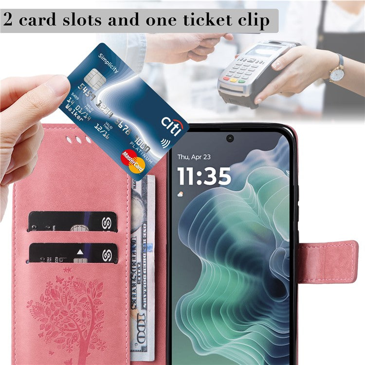 For Motorola Moto G35 5G Case Cat Tree Pattern Flip Leather Phone Cover - Pink