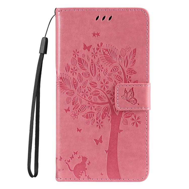 For Motorola Moto G35 5G Case Cat Tree Pattern Flip Leather Phone Cover - Pink