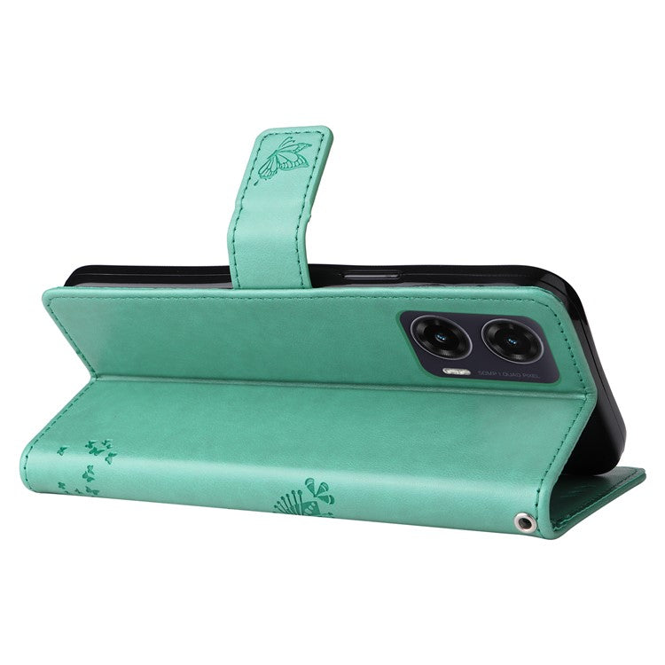 For Motorola Moto G35 5G Case Cat Tree Pattern Flip Leather Phone Cover - Green