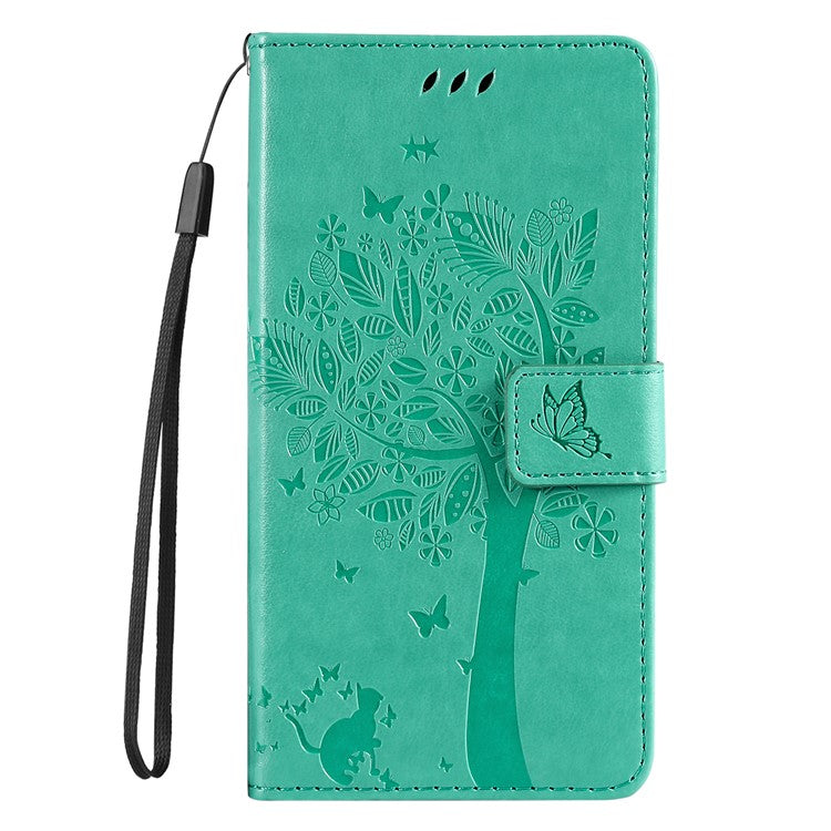 For Motorola Moto G35 5G Case Cat Tree Pattern Flip Leather Phone Cover - Green