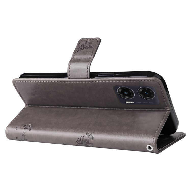 For Motorola Moto G35 5G Case Cat Tree Pattern Flip Leather Phone Cover - Grey