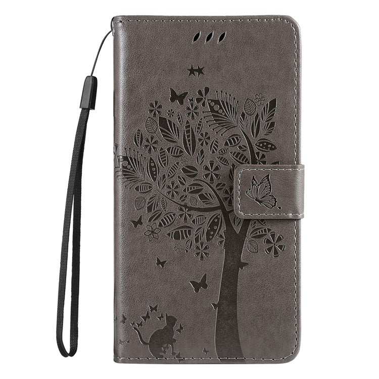 For Motorola Moto G35 5G Case Cat Tree Pattern Flip Leather Phone Cover - Grey