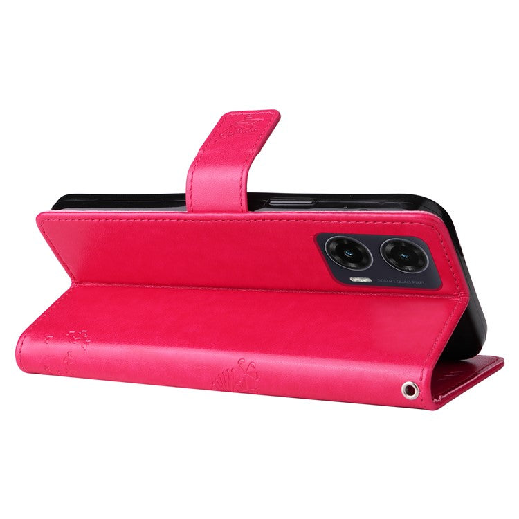 For Motorola Moto G35 5G Case Cat Tree Pattern Flip Leather Phone Cover - Rose