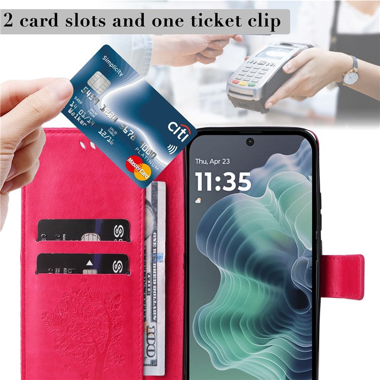 For Motorola Moto G35 5G Case Cat Tree Pattern Flip Leather Phone Cover - Rose