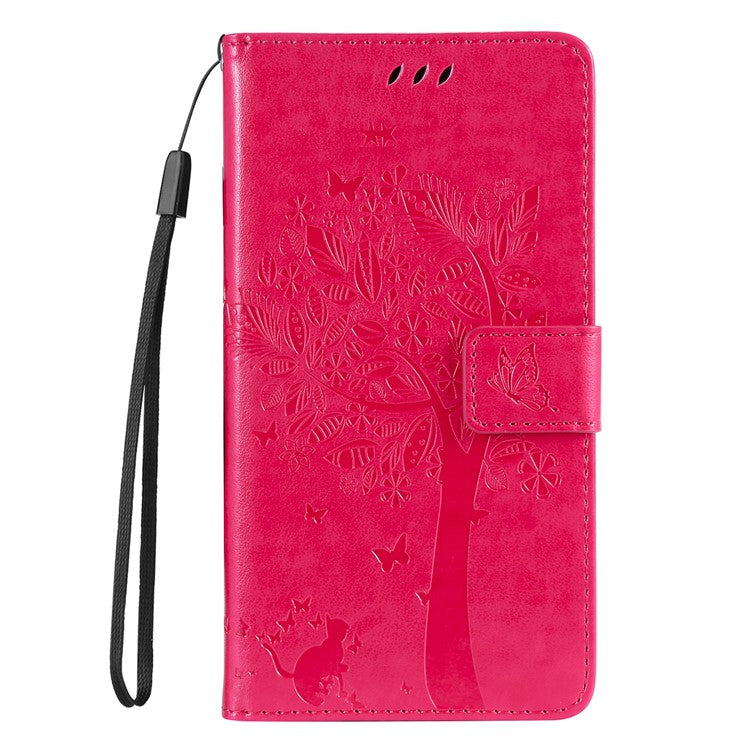 For Motorola Moto G35 5G Case Cat Tree Pattern Flip Leather Phone Cover - Rose