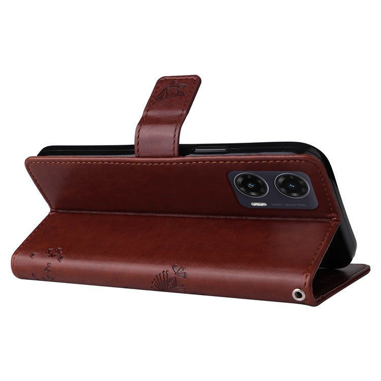For Motorola Moto G35 5G Case Cat Tree Pattern Flip Leather Phone Cover - Coffee