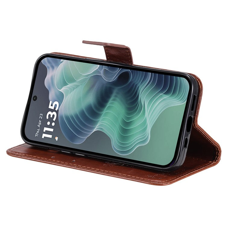For Motorola Moto G35 5G Case Cat Tree Pattern Flip Leather Phone Cover - Coffee