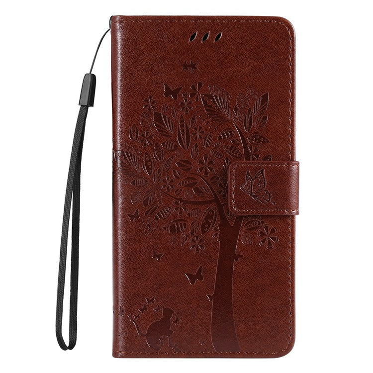 For Motorola Moto G35 5G Case Cat Tree Pattern Flip Leather Phone Cover - Coffee