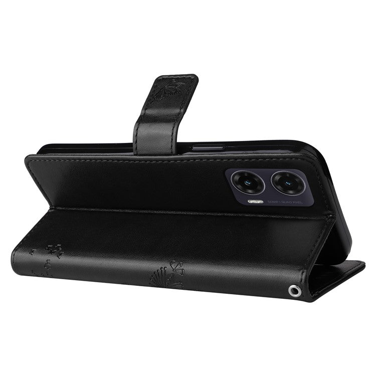 For Motorola Moto G35 5G Case Cat Tree Pattern Flip Leather Phone Cover - Black