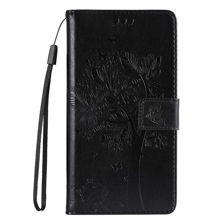 For Motorola Moto G35 5G Case Cat Tree Pattern Flip Leather Phone Cover - Black