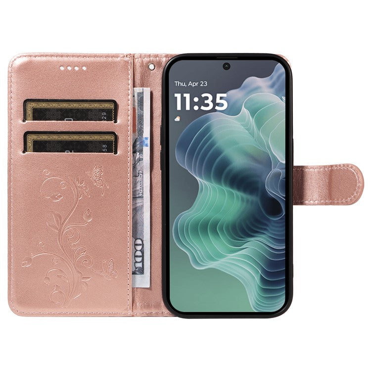 For Motorola Moto G35 5G Case Flower Pattern PU Leather Wallet Phone Cover - Rose Gold