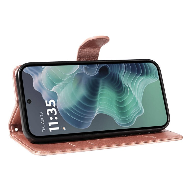 For Motorola Moto G35 5G Case Flower Pattern PU Leather Wallet Phone Cover - Rose Gold
