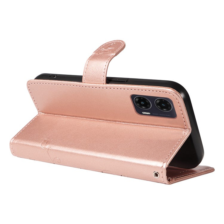 For Motorola Moto G35 5G Case Flower Pattern PU Leather Wallet Phone Cover - Rose Gold