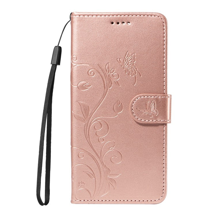 For Motorola Moto G35 5G Case Flower Pattern PU Leather Wallet Phone Cover - Rose Gold