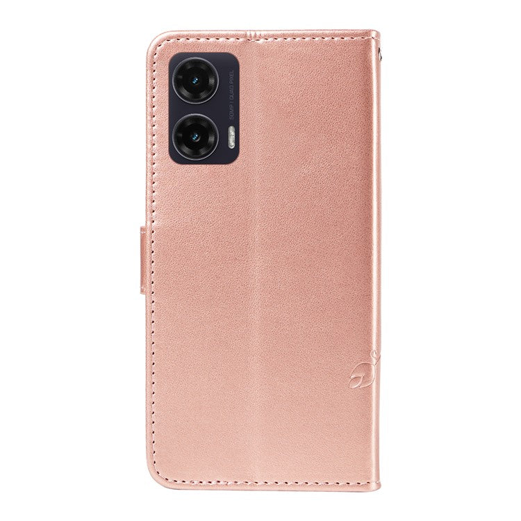 For Motorola Moto G35 5G Case Flower Pattern PU Leather Wallet Phone Cover - Rose Gold