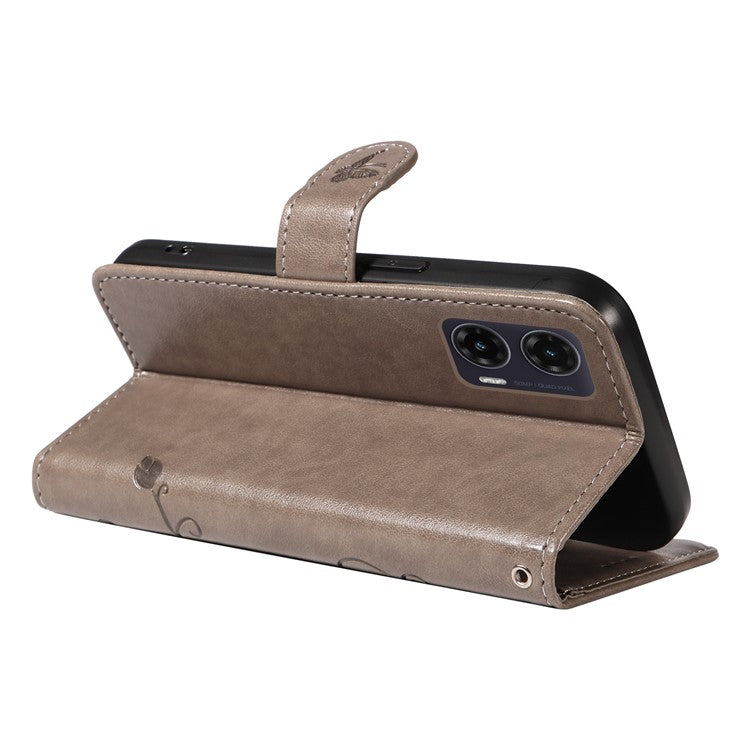 For Motorola Moto G35 5G Case Flower Pattern PU Leather Wallet Phone Cover - Grey