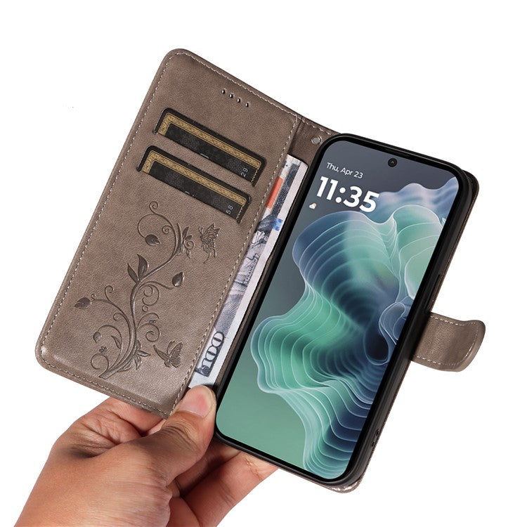 For Motorola Moto G35 5G Case Flower Pattern PU Leather Wallet Phone Cover - Grey