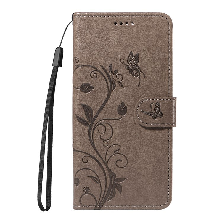 For Motorola Moto G35 5G Case Flower Pattern PU Leather Wallet Phone Cover - Grey