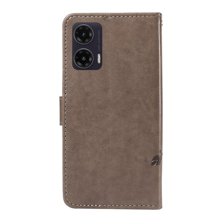 For Motorola Moto G35 5G Case Flower Pattern PU Leather Wallet Phone Cover - Grey