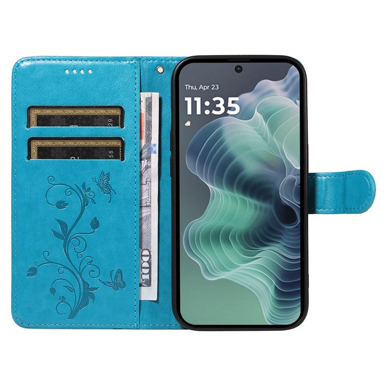 For Motorola Moto G35 5G Case Flower Pattern PU Leather Wallet Phone Cover - Blue