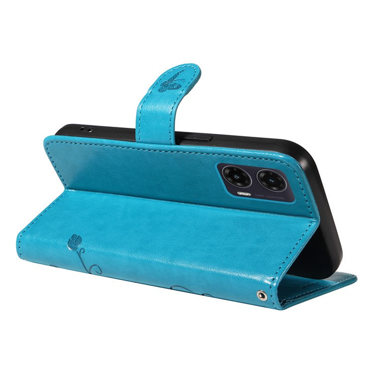For Motorola Moto G35 5G Case Flower Pattern PU Leather Wallet Phone Cover - Blue