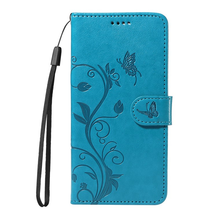 For Motorola Moto G35 5G Case Flower Pattern PU Leather Wallet Phone Cover - Blue