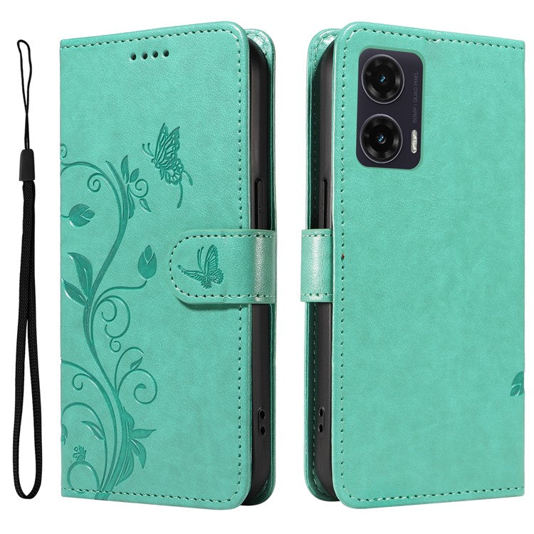 For Motorola Moto G35 5G Case Flower Pattern PU Leather Wallet Phone Cover - Green