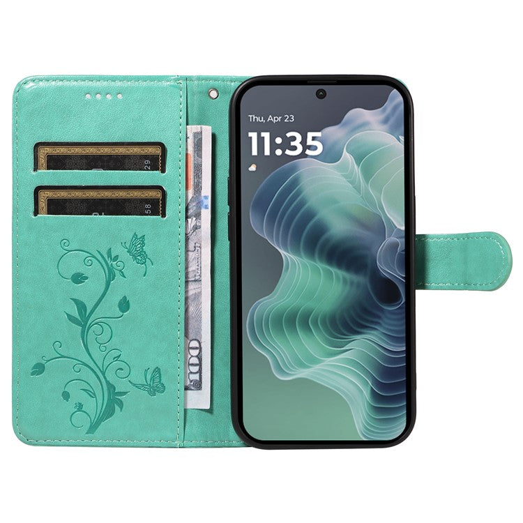 For Motorola Moto G35 5G Case Flower Pattern PU Leather Wallet Phone Cover - Green