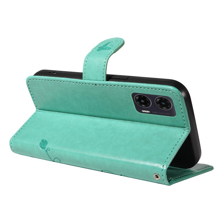 For Motorola Moto G35 5G Case Flower Pattern PU Leather Wallet Phone Cover - Green