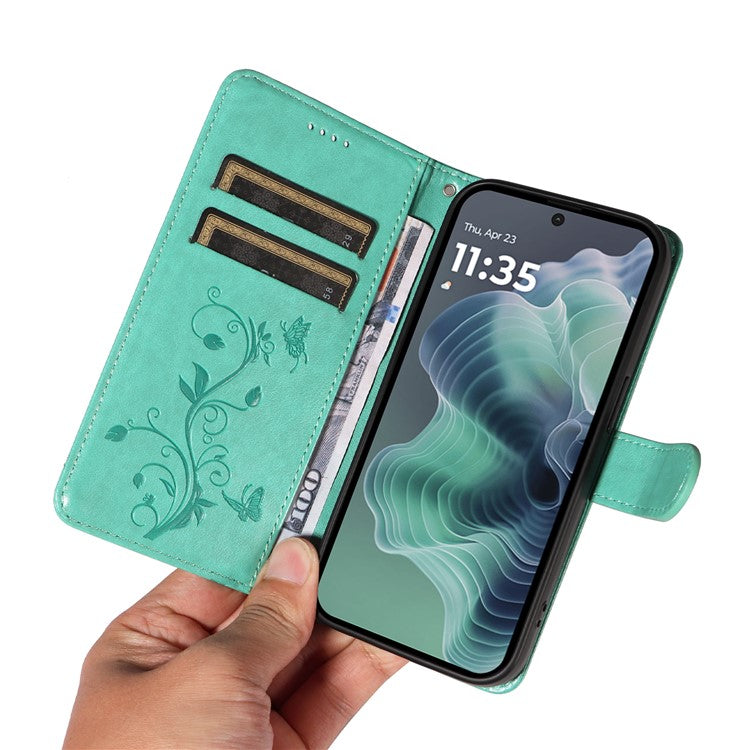 For Motorola Moto G35 5G Case Flower Pattern PU Leather Wallet Phone Cover - Green
