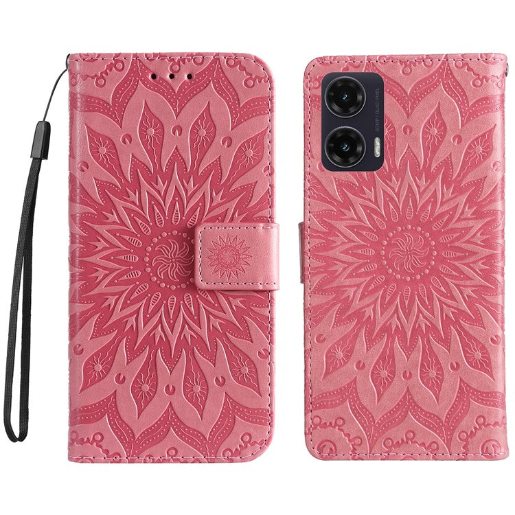 For Motorola Moto G35 5G Case Sunflower Leather Wallet Phone Cover - Pink