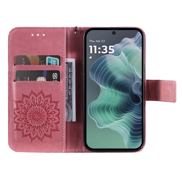 For Motorola Moto G35 5G Case Sunflower Leather Wallet Phone Cover - Pink