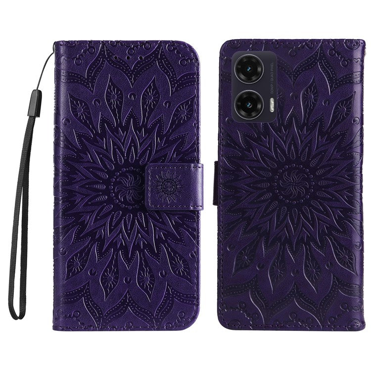 For Motorola Moto G35 5G Case Sunflower Leather Wallet Phone Cover - Purple