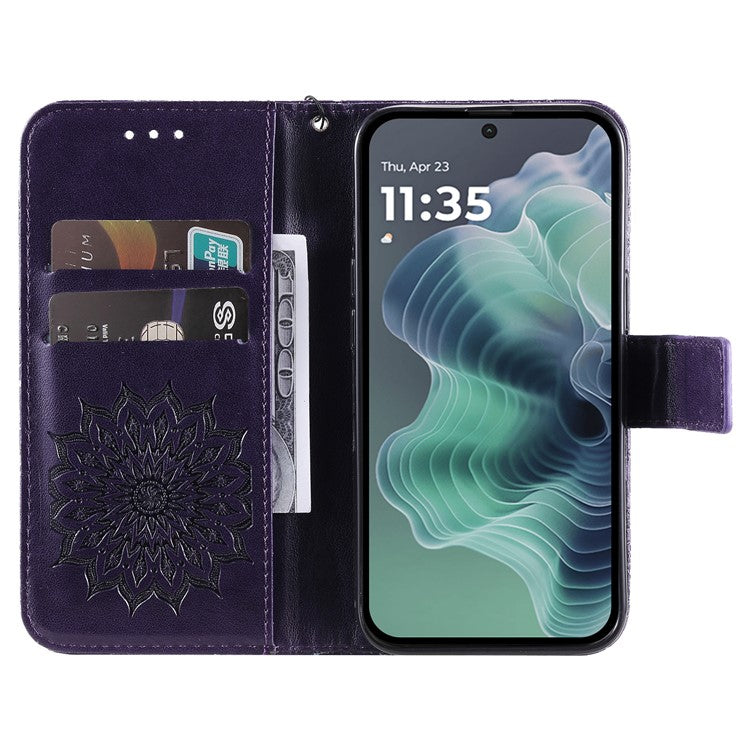 For Motorola Moto G35 5G Case Sunflower Leather Wallet Phone Cover - Purple