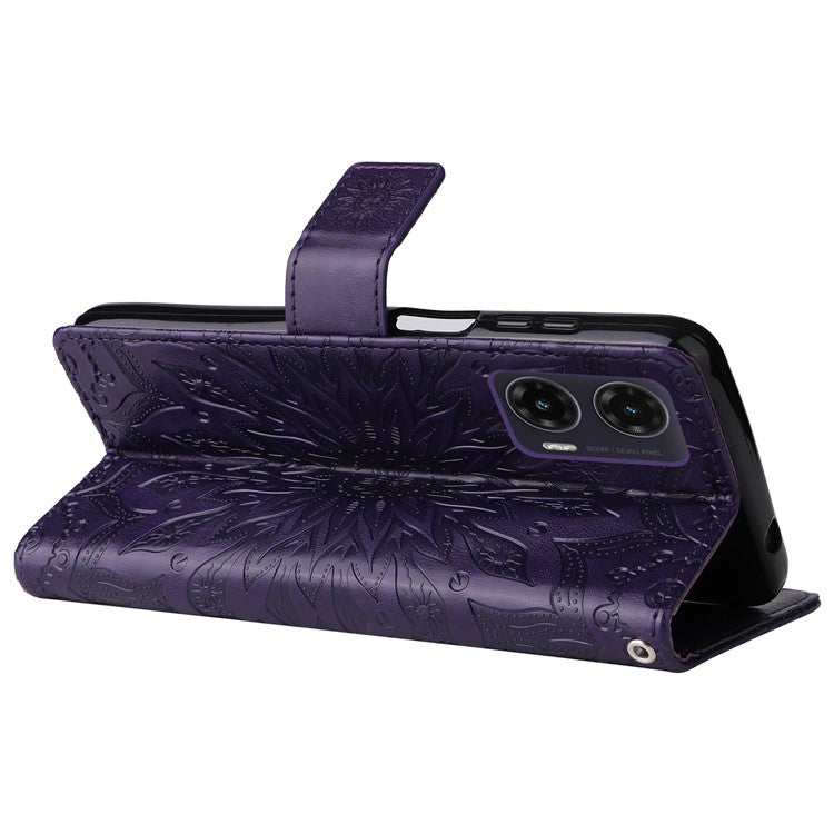 For Motorola Moto G35 5G Case Sunflower Leather Wallet Phone Cover - Purple