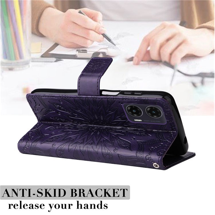 For Motorola Moto G35 5G Case Sunflower Leather Wallet Phone Cover - Purple