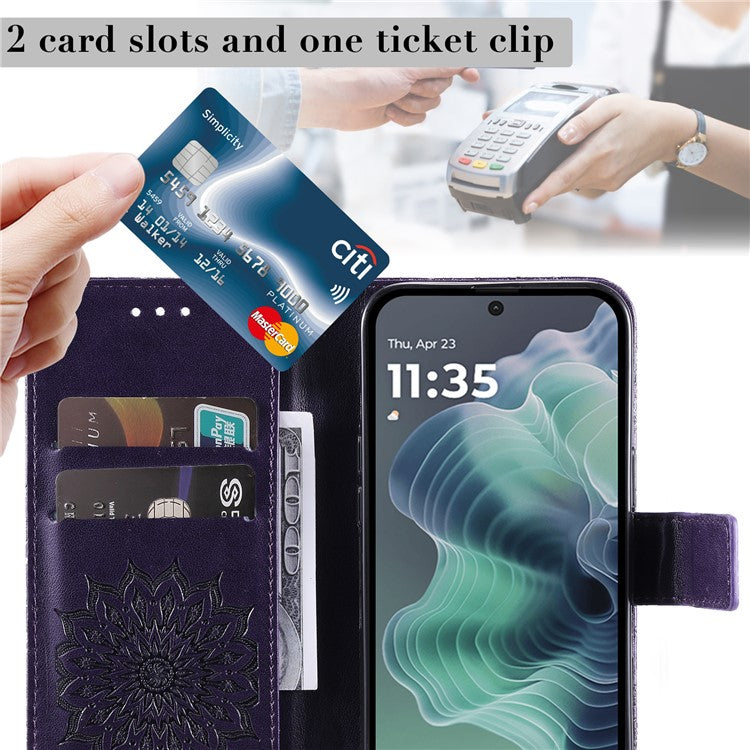 For Motorola Moto G35 5G Case Sunflower Leather Wallet Phone Cover - Purple