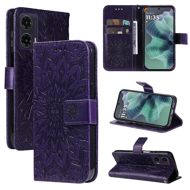 For Motorola Moto G35 5G Case Sunflower Leather Wallet Phone Cover - Purple