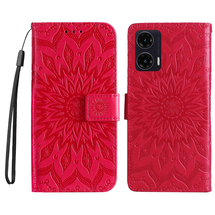 For Motorola Moto G35 5G Case Sunflower Leather Wallet Phone Cover - Red