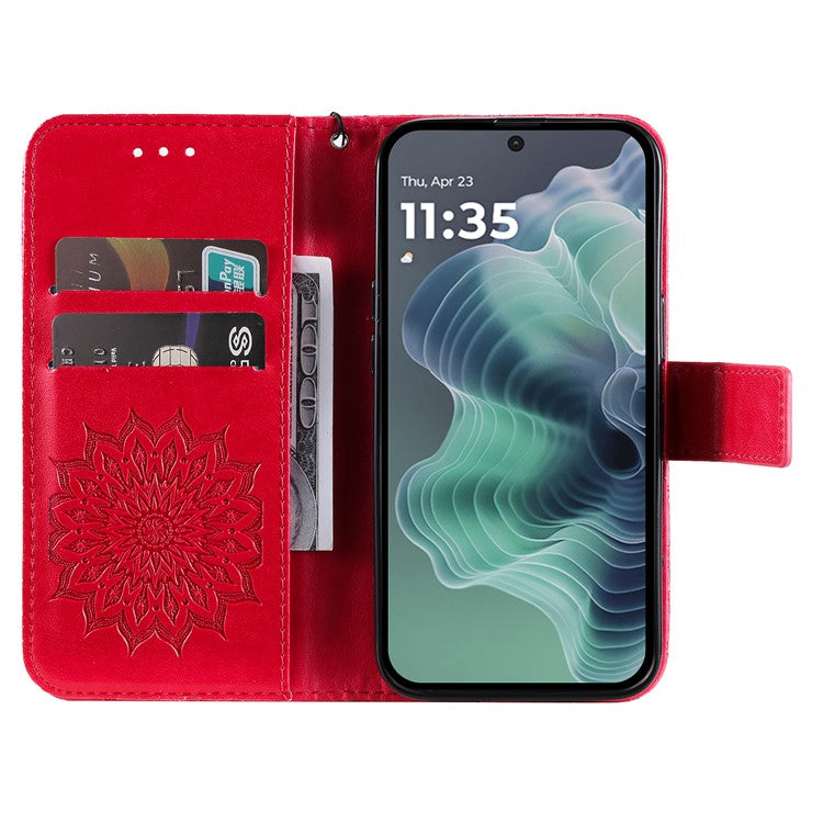 For Motorola Moto G35 5G Case Sunflower Leather Wallet Phone Cover - Red