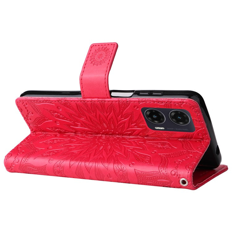 For Motorola Moto G35 5G Case Sunflower Leather Wallet Phone Cover - Red