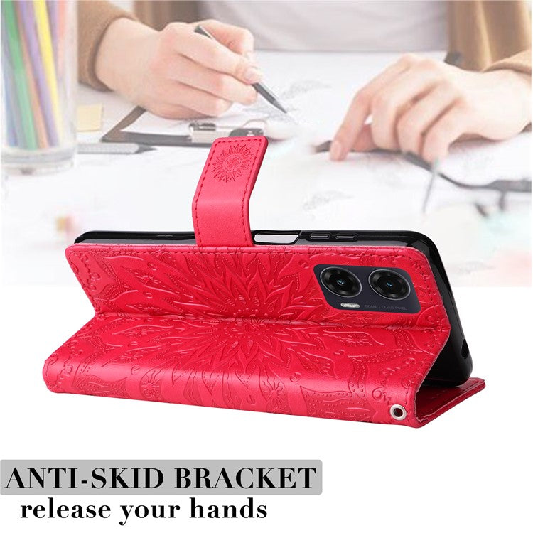 For Motorola Moto G35 5G Case Sunflower Leather Wallet Phone Cover - Red