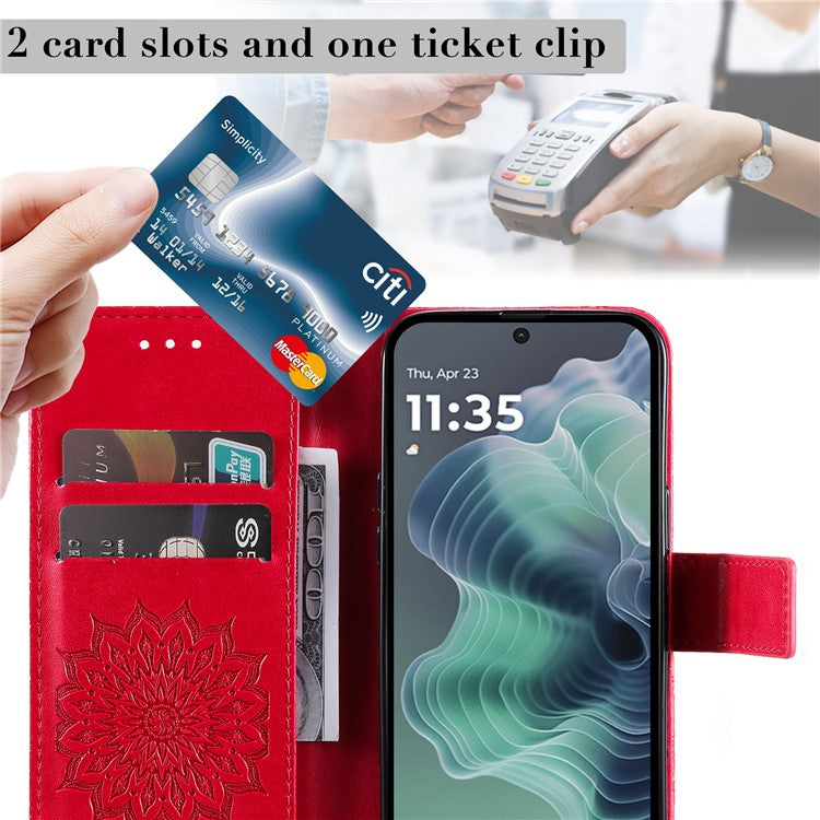 For Motorola Moto G35 5G Case Sunflower Leather Wallet Phone Cover - Red