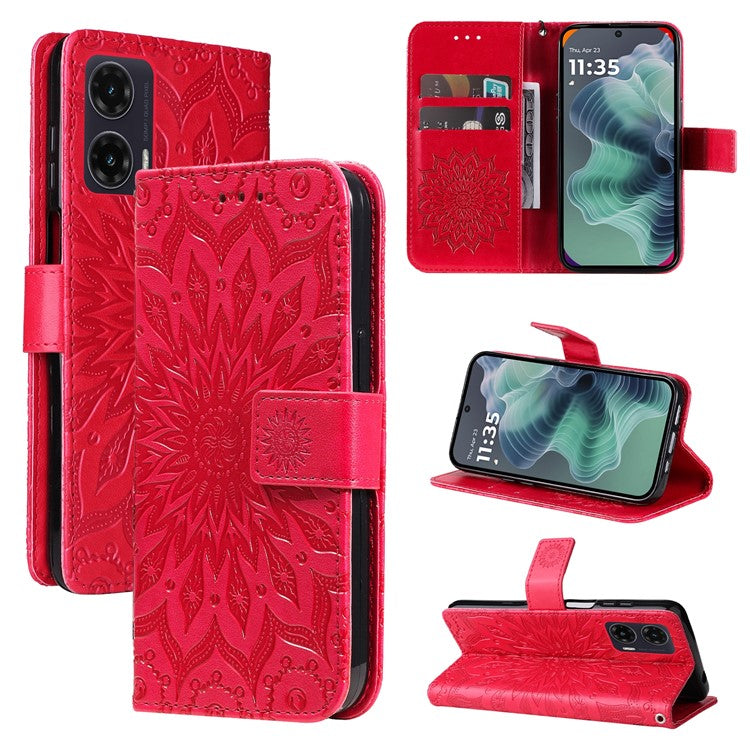 For Motorola Moto G35 5G Case Sunflower Leather Wallet Phone Cover - Red