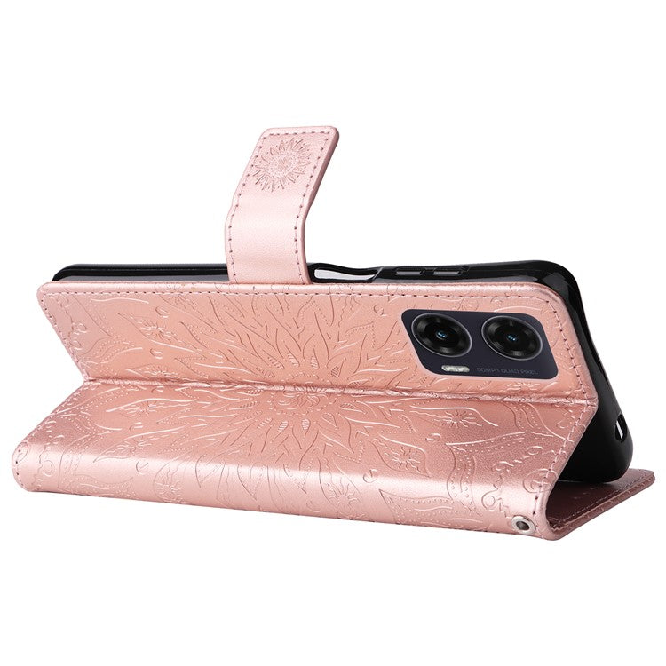 For Motorola Moto G35 5G Case Sunflower Leather Wallet Phone Cover - Rose Gold