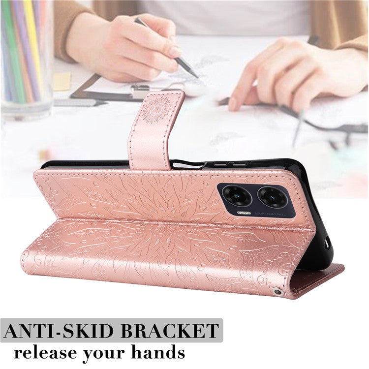For Motorola Moto G35 5G Case Sunflower Leather Wallet Phone Cover - Rose Gold